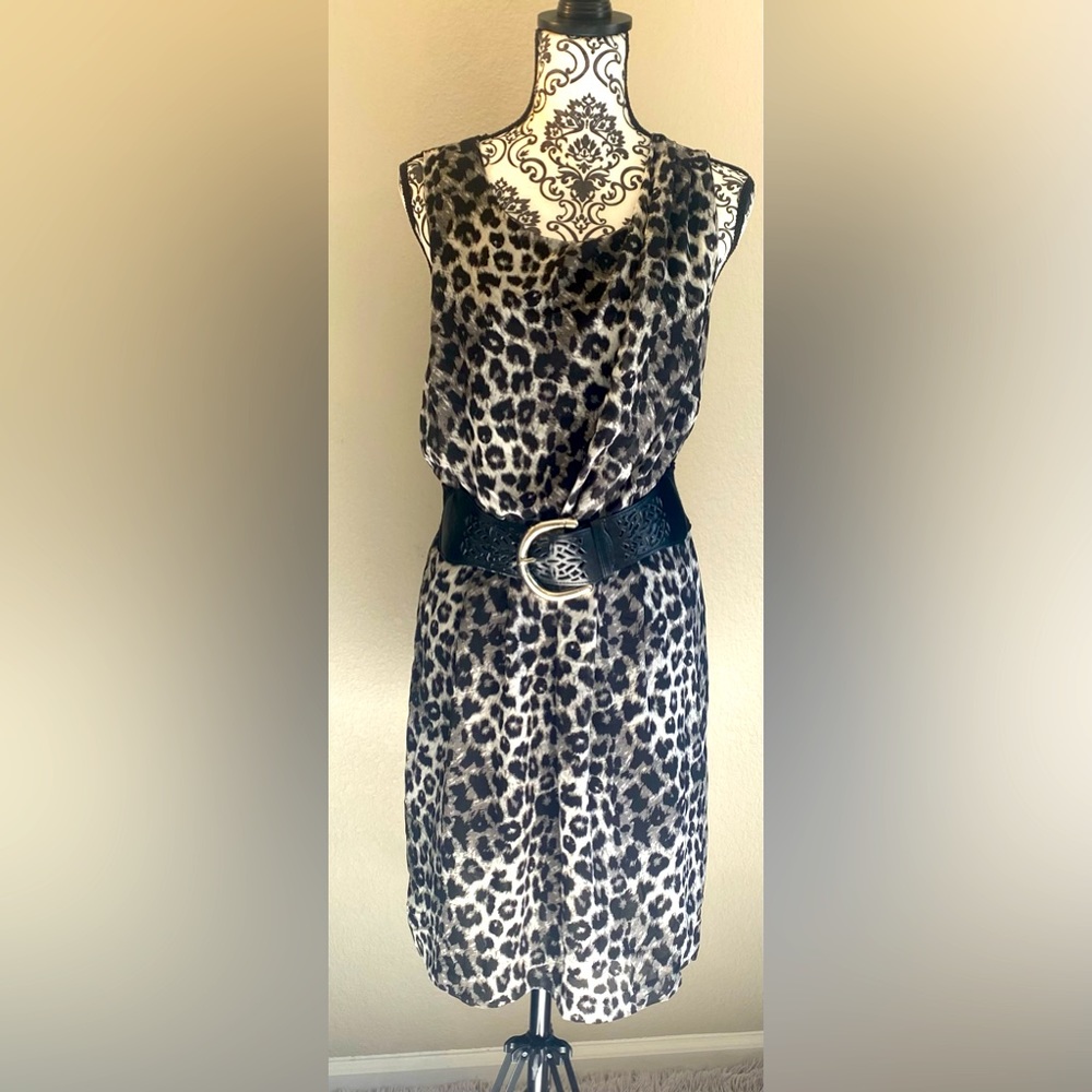 Leopard Print Sleeveless Dress. Super flattering.  Size 12